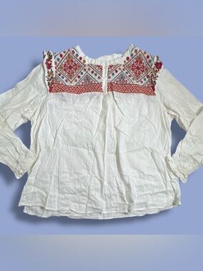 Savanna Jane Top Womens 2X  Floral Embroidered Flutter Long Sleeve Blouse *flaw